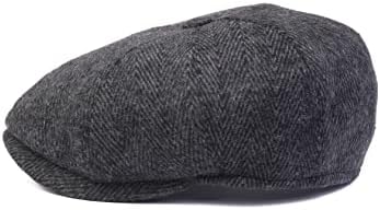 HATSQUARE Herringbone wool mens newsboy cap