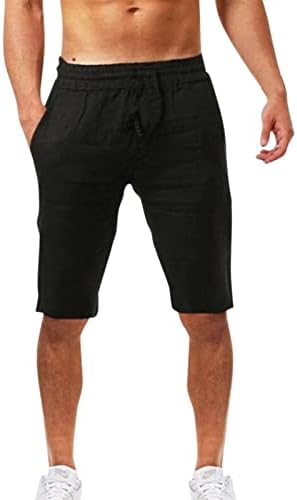 Mens Lightweight Linen Shorts Drawstring Elastic Waist