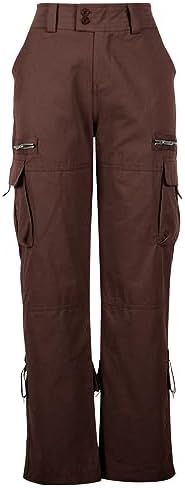 Uillui Trendy Y2K Hiking Cargo Pants Womens High Waist Parachute Double