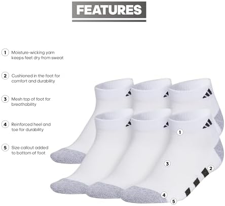 Adidas Kids Athletic Cushioned Running Socks 6-Pair Set