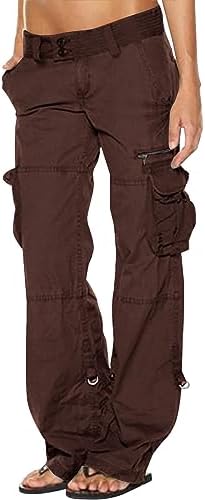 Uillui Trendy Y2K Hiking Cargo Pants Womens High Waist Parachute Double