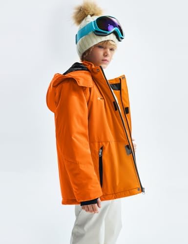 GEMYSE Boys Waterproof Ski Snow Jacket Hooded Fleece Windproof Winter Jacket