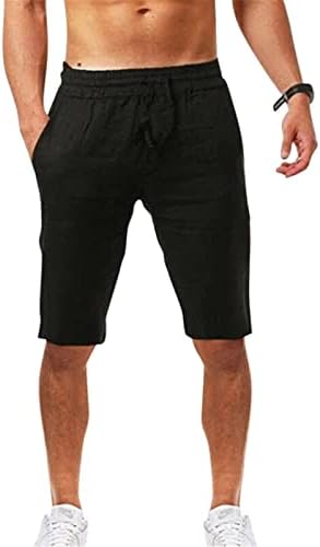 Mens Lightweight Linen Shorts Drawstring Elastic Waist
