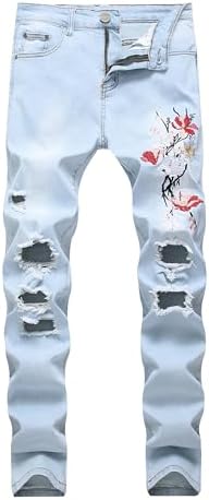 RANMCC Mens Stretch Skinny Ripped Jeans