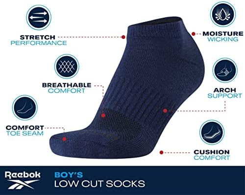 Reebok Boys Ankle Socks - Arch Support Moisture Wicking