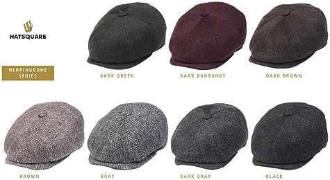 HATSQUARE Herringbone wool mens newsboy cap