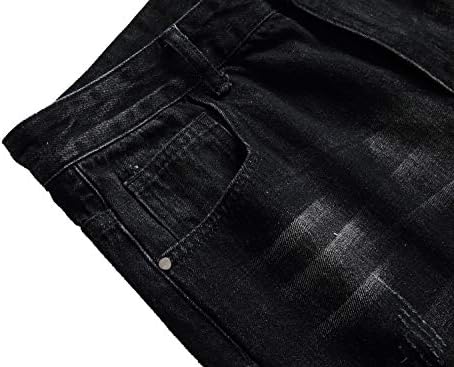 QIMYUM Mens Ripped Jeans Slim Fit Straight Leg Denim Pants