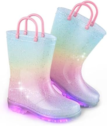 Waterproof Rainbow Glitter Toddler Boots with Easy On Handles