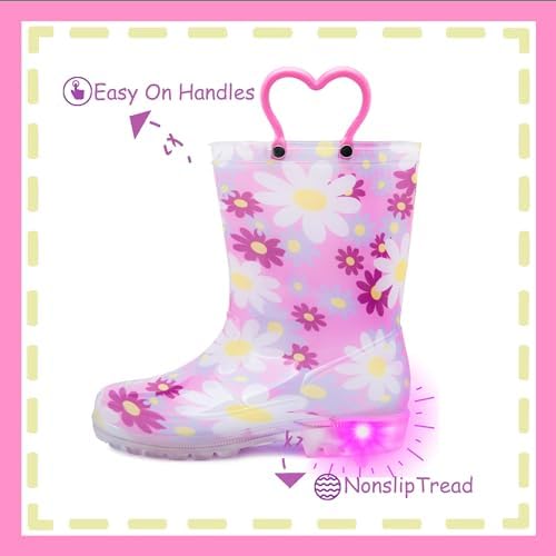 Outee Toddler Kids Adorable Lightwight Waterproof Rain Boots with Light-Up Design