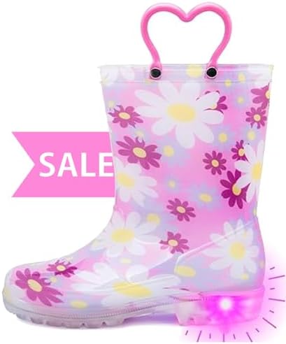 Outee Toddler Kids Adorable Lightwight Waterproof Rain Boots with Light-Up Design