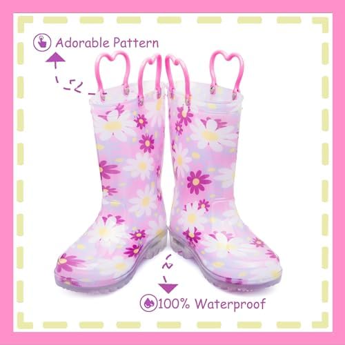 Outee Toddler Kids Adorable Lightwight Waterproof Rain Boots with Light-Up Design