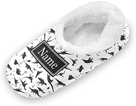 Custom Dinosaur Kids Slippers Black and Personalized