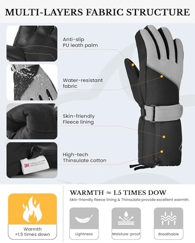 Caracaleap Kids Winter Gloves Ages 4-12 Waterproof Thinsulate