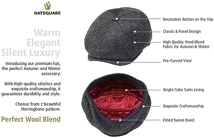 HATSQUARE Herringbone wool mens newsboy cap
