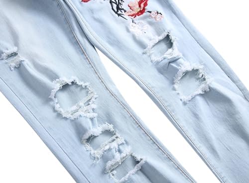 RANMCC Mens Stretch Skinny Ripped Jeans