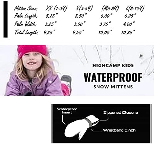 HIGHCAMP Winter Snow Mitten Gloves for Kids