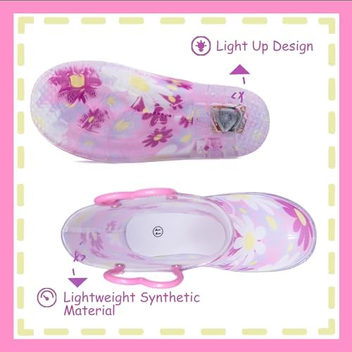 Outee Toddler Kids Adorable Lightwight Waterproof Rain Boots with Light-Up Design