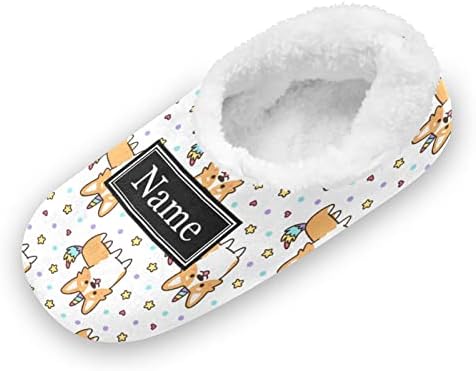 Pigsaly Custom Unicorn Welsh Corgi Star Kids Fuzzy Slippers
