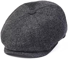 HATSQUARE Herringbone wool mens newsboy cap