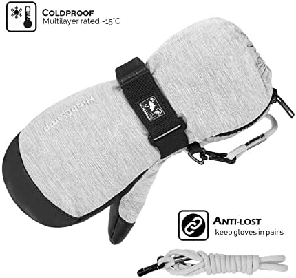 HIGHCAMP Kids Ski Mittens Waterproof Winter Gloves with Zipper and Adjustable Strap