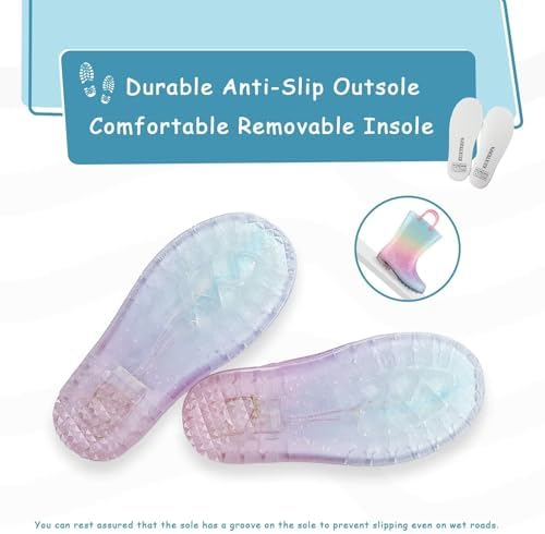 Waterproof Rainbow Glitter Toddler Boots with Easy On Handles