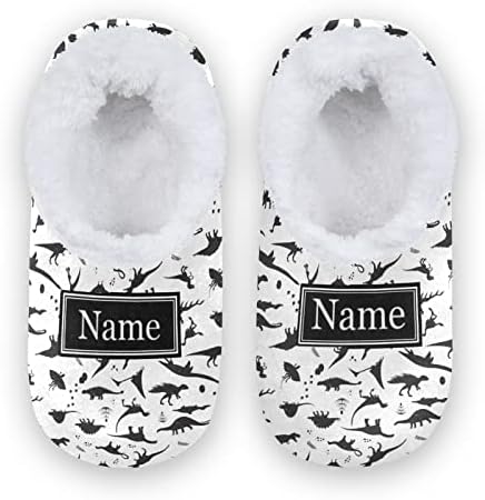 Custom Dinosaur Kids Slippers Black and Personalized