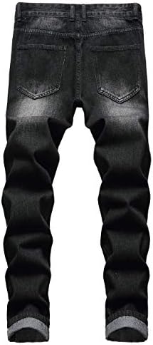 QIMYUM Mens Ripped Jeans Slim Fit Straight Leg Denim Pants