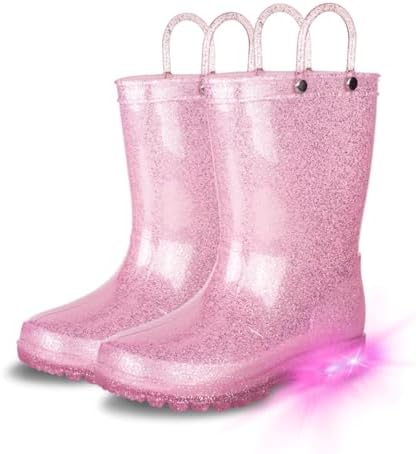 GAWBAW Toddler Rain Boots Light-Up Heels Waterproof Easy On