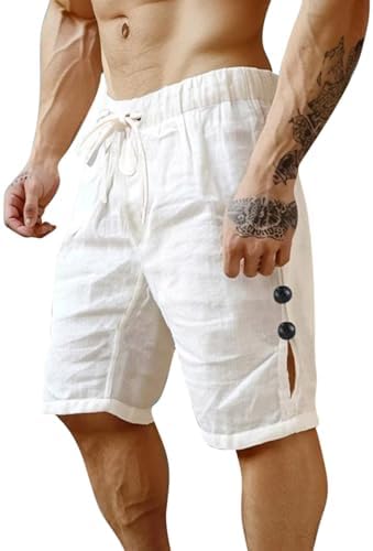 Mens Plus Size Linen Drawstring Shorts for Casual Summer