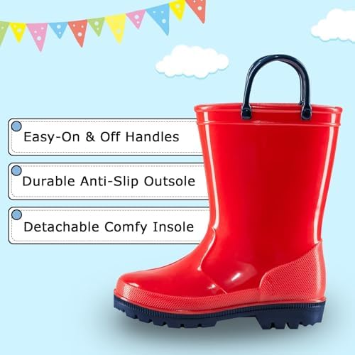 EUXTERPA Boys Girls Rain Boots Toddler Kids Waterproof Shoes