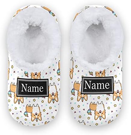 Pigsaly Custom Unicorn Welsh Corgi Star Kids Fuzzy Slippers