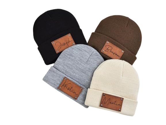 Personalized Baby Beanie Soft Warm with Leather Patch Newborn Essential
