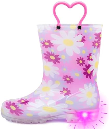 Outee Toddler Kids Adorable Lightwight Waterproof Rain Boots with Light-Up Design