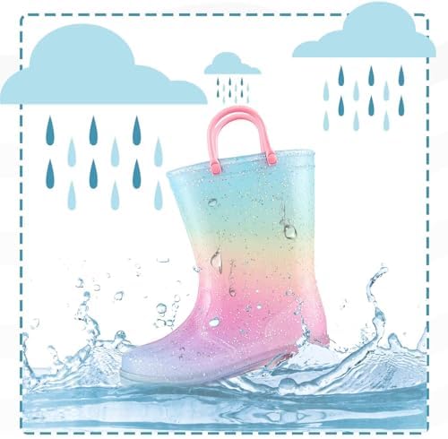 Waterproof Rainbow Glitter Toddler Boots with Easy On Handles