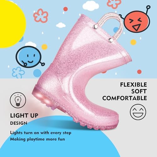 GAWBAW Toddler Rain Boots Light-Up Heels Waterproof Easy On