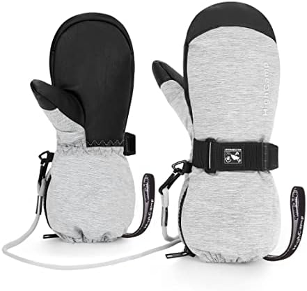 HIGHCAMP Kids Ski Mittens Waterproof Winter Gloves with Zipper and Adjustable Strap