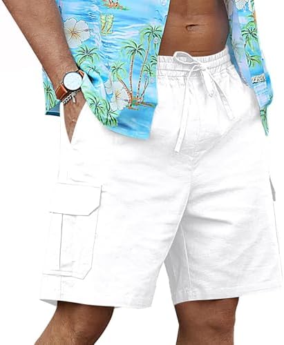 Finelylove Mens Summer Cargo Shorts Lightweight Elastic Waist Pants