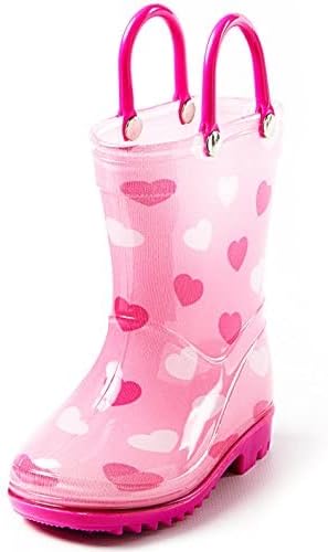 Puddle Play Rain Boots Pink Heart Design for Toddlers - Lightweight Waterproof