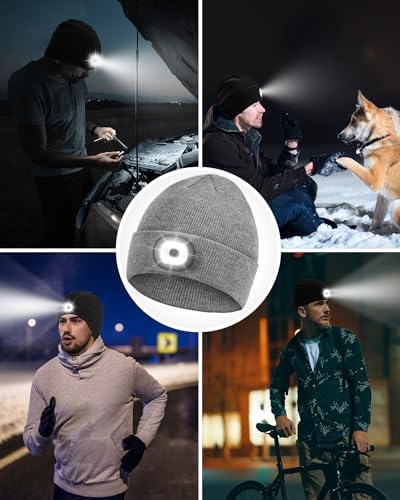 Beanie Headlamp - Unisex Winter LED Cap with USB Rechargeable Light