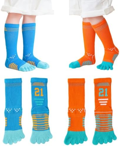 Pursuestar 2 Pairs Five Finger Toe Socks for Kids 6-15 Years