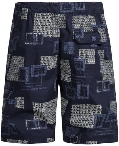 Mens Lightweight Cotton Plaid Bermuda Shorts with Elastic Waist