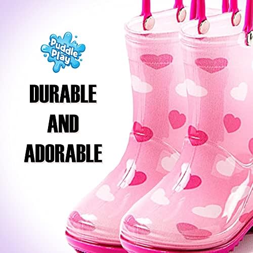 Puddle Play Rain Boots Pink Heart Design for Toddlers - Lightweight Waterproof
