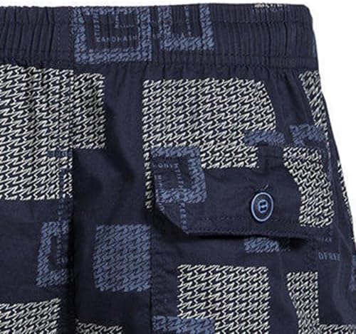Mens Lightweight Cotton Plaid Bermuda Shorts with Elastic Waist