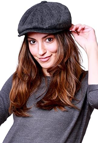 HATSQUARE Herringbone wool mens newsboy cap