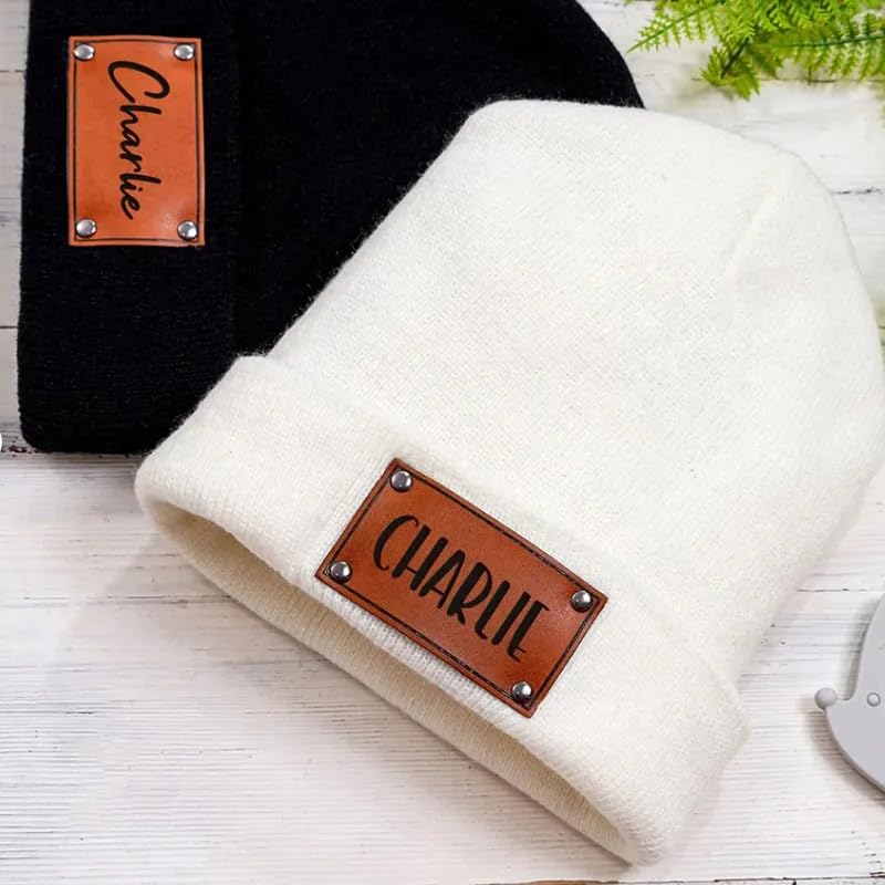 Custom Leather Patch Baby Beanie Hat
