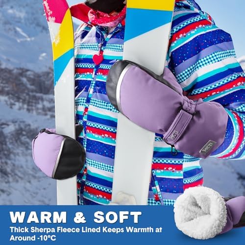 MCTi Kids Waterproof Ski Mitten - Sherpa Lined with String