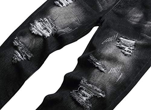 QIMYUM Mens Ripped Jeans Slim Fit Straight Leg Denim Pants