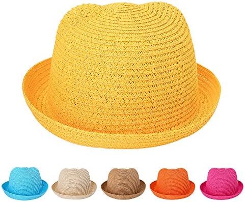 QTKJ Kids Anti-UV Straw Sun Hat with Cutesy Cat-Ear Design