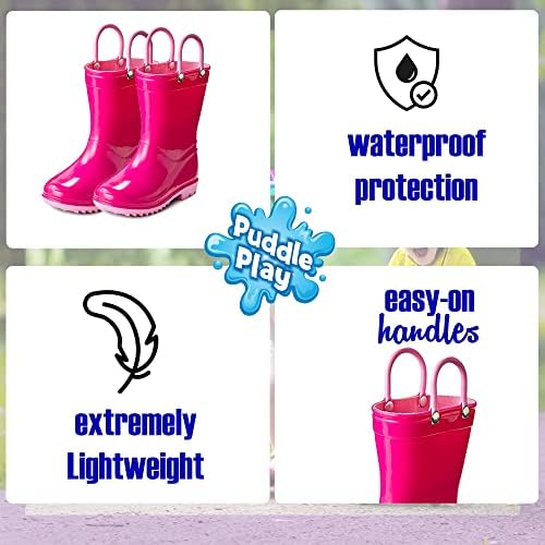 Puddle Play Toddlers Waterproof Rain Boots with Easy-On Handles