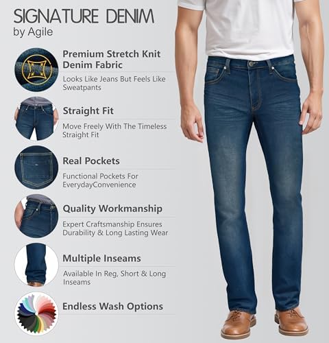 Mens Super Comfortable Straight Stretch Knit Jersey Denim Jean